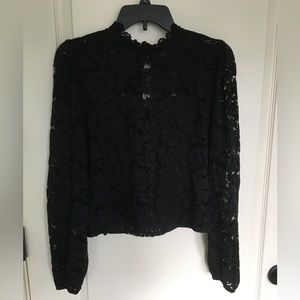 High necked black lace long sleeved shirt. Large